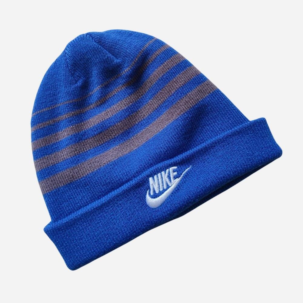 Nike blue striped beanie with embroidered logo